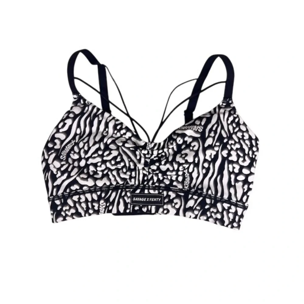 Savage X Fenty Black White Animal Print Sports Bra Strappy‎ Back Workout Gym